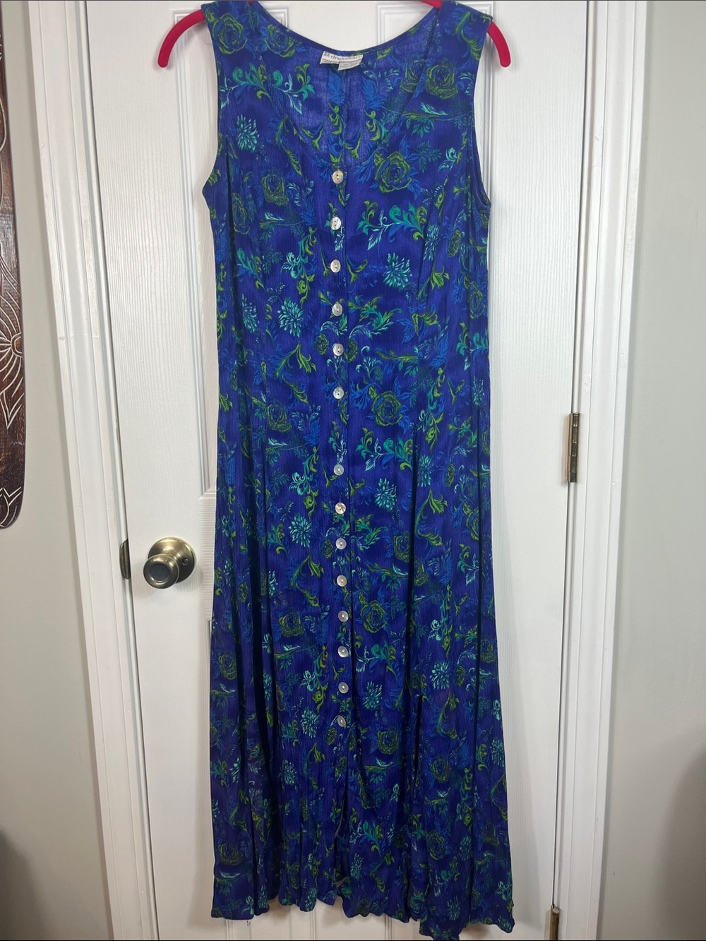 Dressbarn Royal blue, purple sleeveless maxi dress size 10. Button down. Rayon